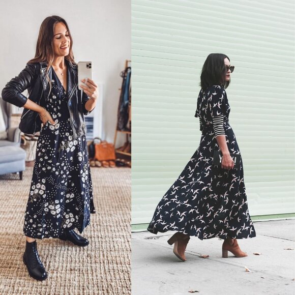 H&M pleated wrap dress floral tropical black green kimono coverup maxi medium - Picture 10 of 11